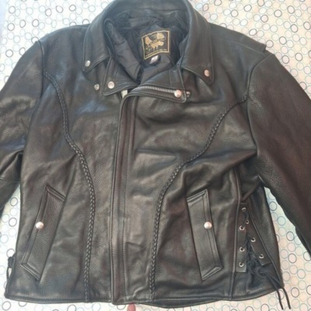 Vtg 80's US Made Co Middleton MA Heavy Leather Biker Jacket 48 XL